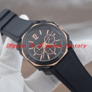 NIEUWE hoge kwaliteit Octo Gent horloges rubberen band pin gesp zwarte kast rose gouden achthoek OS Japan quartz uurwerk stopwatch 103075 293f
