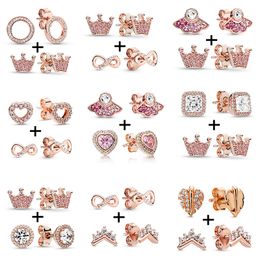 nouvelle haute qualité populaire 925 argent sterling pas cher multipièce coeur couronne boucles d'oreilles clair cz pour pandora boucles d'oreilles femmes mariage saint valentin bijoux cadeaux