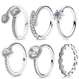 Nieuwe Populaire 925 Sterling Zilveren Ringen Waterdruppels Dunne Vinger Ring Transparant CZ Pandora Mevrouw Bruiloft Sieraden Mode Accessoires Gift