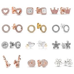 Nueva Alta Calidad Popular 925 Plata Esterlina Barato Infinity Stud Pendientes Clear CZ para Pandora Pendientes de Moda Mujeres Accesorios de Joyería de Boda