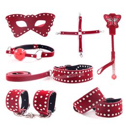 Nieuwe bondage hoogwaardige slaaf suede lederen 7pc verband met beperkingen Toys Shacle Kit #R87