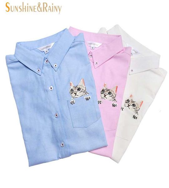 Nouvelle-qualité du printemps automne aux femmes Blouse Cats broderie de travail à manches longues Shirts Women Office Tops White Shirts for Business3219773