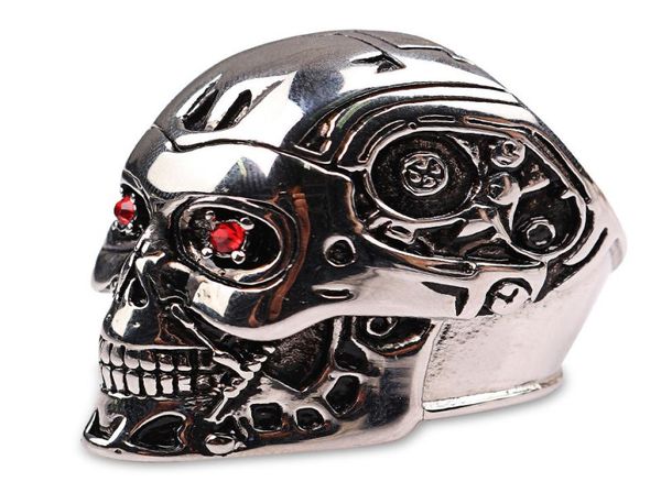 Nouveau haute qualité Steampunk Biker Terminator masque crâne cool Halloween accessoires hommes anneaux rétro rouge cristal bijoux 1426904