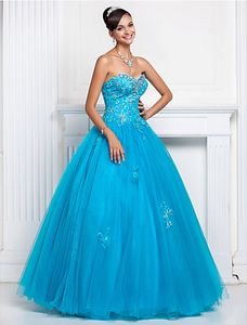 Nieuwe Hoge Kwaliteit Sweetheart Ball-toga Plooi Pleas Plea-length Tule en Kant Avond / Prom Dress