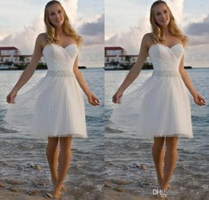 Nieuwe hoge kwaliteit Sweetheart Rhinestone Tulle Short Casual Beach A Line Wedding Jurken Bridal Troogs Gratis verzending Custom Made Under