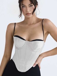 Nieuwe hoogwaardige dikke satijnen bustier gewas korset top met borst gevoerde zomerse mode kleding wit camis y2k streetwear