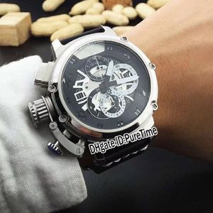 Nieuwe hoogwaardige U-51 U51 Chimera Steel Case White Skeleton Dial Miyota Quartz Chronograph Mens Watch Stopwatch Black Leather WatC303U