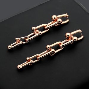 Nieuwe hoogwaardige U-vormige roestvrijstalen oorbellen 18K Gold Rose Silver Lange hangende oorbellen worden geleverd met stofzak voor koppels cadeau 300V