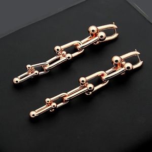 Nieuwe hoge kwaliteit U-vormige roestvrijstalen oorbellen 18K goud rosé zilver Lange hanger oorbellen worden geleverd met stofzak voor koppels gift321N