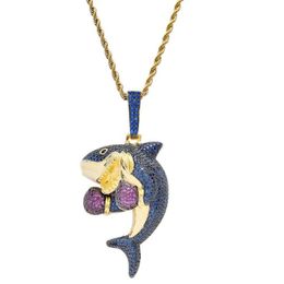 Nouveau pendentif de personnalité hip hop de haute qualité requin pendentif en cuivre Collier zircon encastré256h