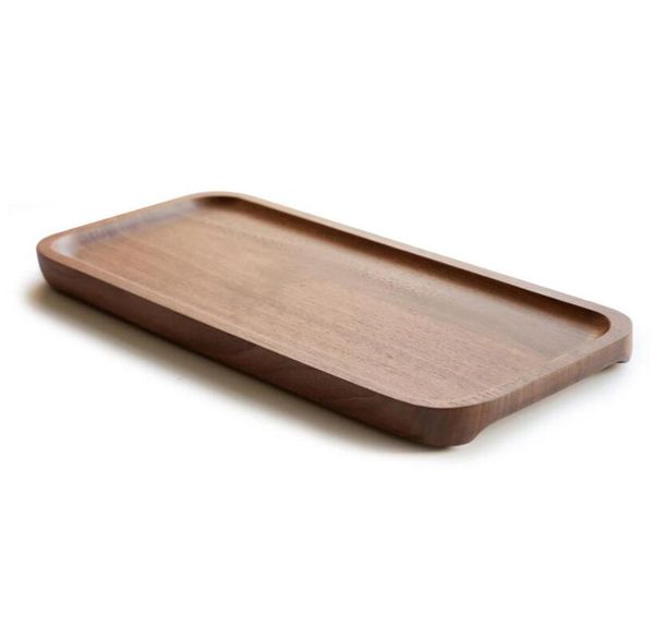Nouveau plateau de vaisselle en bois de haute qualité rectangulaire assiette à Sushi en noyer noir avec poignée assiettes en bois massif plateau à thé Whole6907987