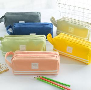 Nouveau sac à stylo de haute qualité étui à stylo Durable avec poignée Portable Double couche sac de rangement de papeterie fournitures de bureau scolaire