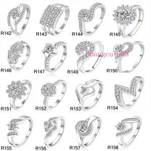 Nieuwe Hoge Qulity 23 Stijlen Gemengde STIJLEN MIX MATEN 925 sterling Zilver fashion charm Mooie schattige Crystal Stone Wedding ring jewel3498