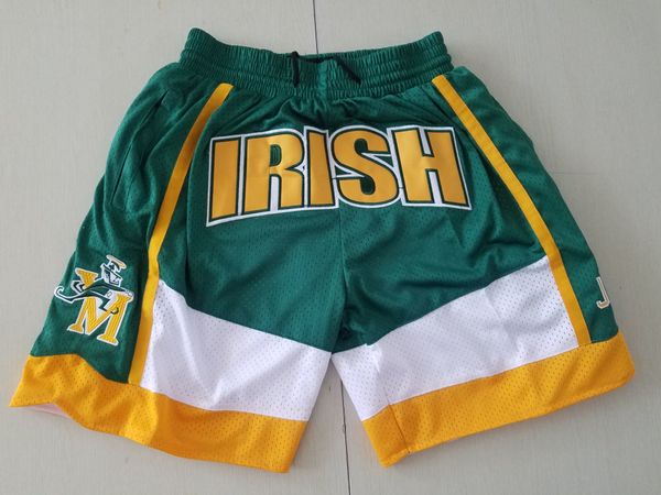 Nuevos pantalones cortos de baloncesto Vintage de escuela secundaria con bolsillos y cremallera ropa para correr Color verde irlandés #23 recién hecho tamaño S-XXL