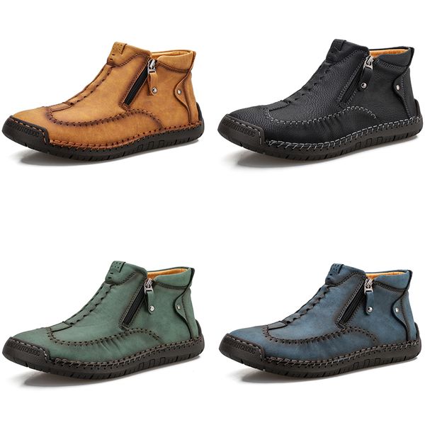 Nuevos zapatos informales de cuero de alta calidad, zapatillas deportivas de talla grande sin cordones para hombre, color amarillo, azul, verde y negro, calidez de otoño GAI