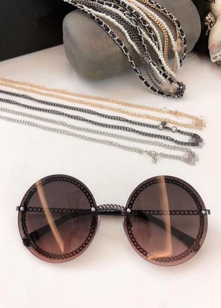 Nouvelles lunettes de soleil à chaîne ronde de haute qualité en cuir en métal verres rectangulaires 3766418