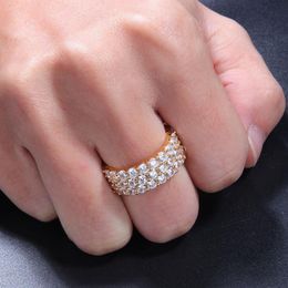 Nouveau Hip Hop Bling Hommes Femmes Bijoux Anneaux Or Argent Trois Rangées Zircon Diamant Fiançailles Glacé Rings220a