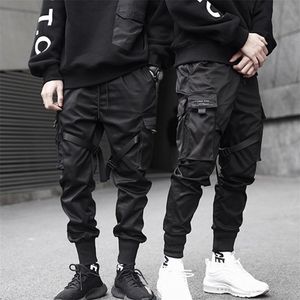 Nuevo Hip Hop Boys Multipocket Cintura elástica Harem Pantalón Hombres Streetwear Punk Pantalones Jogger Masculino Pantalones tácticos Pantalones de carga negros T200219