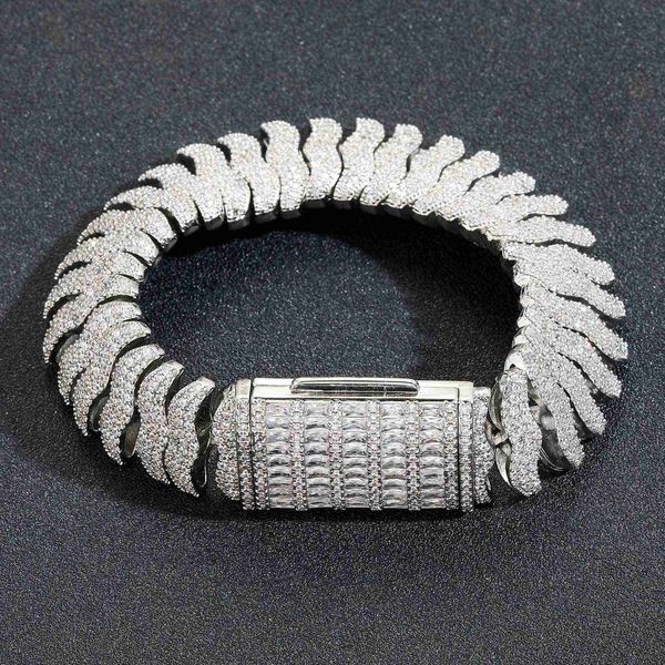Bracelet nouveau hip hop chaîne de mille-pattes de 22 mm de large avec un bracelet S925 de Micro Diamond Hip Hop Men's Men