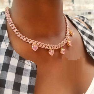 Nouveau tour de cou hip hop avec des bijoux lourds pavés de cz avec un collier de déclaration de chaîne cubaine de charme de coeur porte-bonheur plaqué or X0509