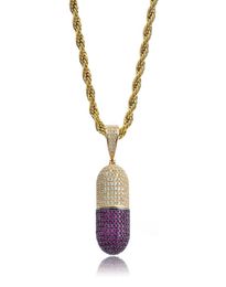 Nouveau Hip Hop coloré pilule forme de bouteille collier peut ouvrir des Capsules pendentif cubique Zircon collier glacé détachable unisexe 4081297