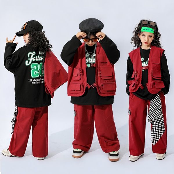 Nouveaux costumes de danse hip hop pour les enfants ventre en vrac pantalon baggy tenues filles garçons jazz performance scène vêtements rave 6 8 10 12 14 y