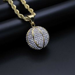 Nieuwe Hip Hop Mode-sieraden Staal Vergulde Diamant 3D Basketbal Hanger J-DZ565A 231015