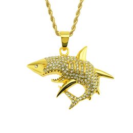 Nieuwe hiphop gigantische tandhaai hanger ketting met diamanten haai hanger
