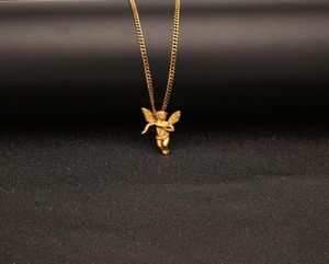 NOUVEAU Hip Hop Bijoux Ange Pendentif Collier En Acier Inoxydable Plaqué Or Avec 60 cm Chaîne Pour Hommes Joli Amant Cadeau Rappeur Accessoires Je1435585