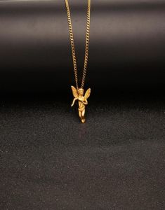 NOUVEAU Hip Hop Bijoux Ange Pendentif Collier En Acier Inoxydable Plaqué Or Avec 60 cm Chaîne Pour Hommes Joli Amant Cadeau Rappeur Accessoires Je6044416