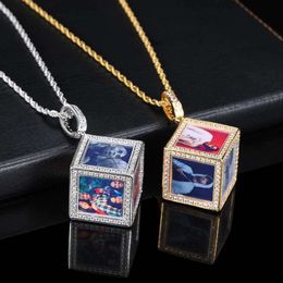 Nouveau Hip Hop bijoux Cube mémoire pendentif avec Micro ensemble Zircon bricolage personnalisé cadre Photo collier