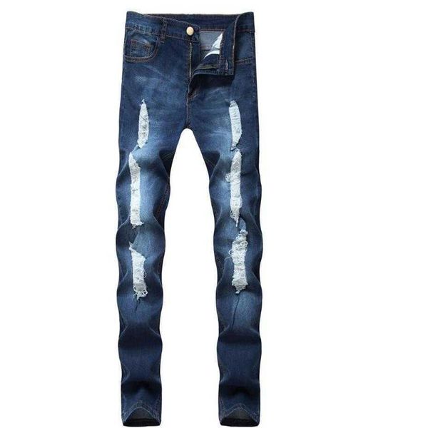 Nouveau Hip Hop hommes jean décontracté en détresse hommes mince Denim moto pantalon Biker Rock déchiré Homme278P