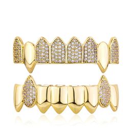 Nuevo hip hop Micro CZ dientes de vampiro Grillz plata oro Hiphop dientes Grillz parte superior inferior parrillas Bling joyería regalos