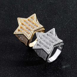 Nieuwe hiphopring Pentatip Star Square Diamond Micro Set Men's Personaliseerde Fashion Hip Hop S925 Silver Jewelry Ring