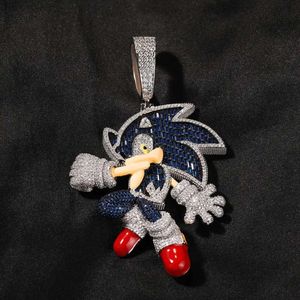 Nouveau Hip Hop Sonic dessin animé pendentif rappeur personnalité glacé plaqué or pendentif collier cadeau hommes et femmes