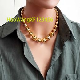 Nouveau Style Hip Hop boule d'or grande chaîne de perles collier Punk en acier inoxydable collier ras du cou bijoux pour femmes fête