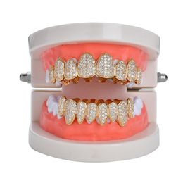 Nouveau Hip hop dents dent grillz cuivre zircon cristal dents grillz Dental Grills Halloween bijoux cadeau entier pour rap rappeur me291O