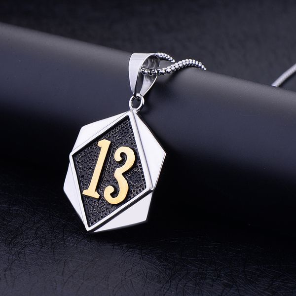 Nouveau hip hop titane acier chanceux numéro 13 collier pendentif homme en gros fret gratuit