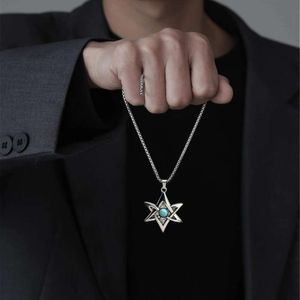 Nouveau Hip Hop Turquoise Six étoiles mode Instagram personnalisé pendentif en acier titane