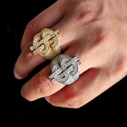 Nouveau hip-hop US Dollar Symbol's Ring Gold Gold Electroplaste Copper incrusté Zircon Trend Hing Hing