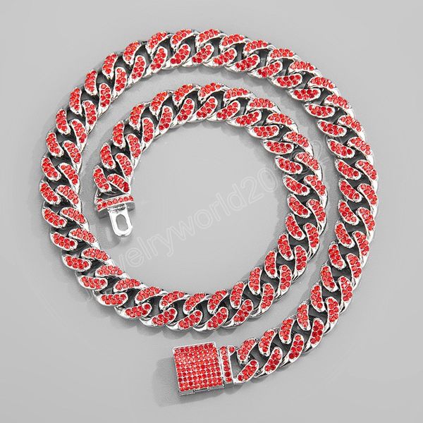 Nouveau HIP HOP Vintage Strass Collier Coloré/Rouge/Bleu/Or couleur Classique Chaîne Cubaine Collier Bracelet Cadeau pour Hommes et Femmes