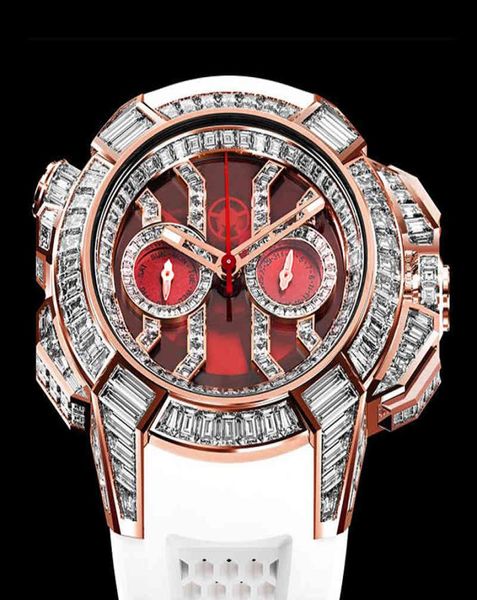 New Hip Hop Watches Men Luxury Brand Epic X Series Rose Gold Baguette Diamond AAA White Rubber Chrono Red Male Watch6867899