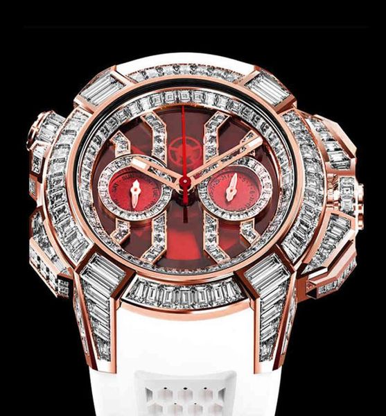 New Hip Hop Watches Men Men Luxury Brand Epic X Series Rose Gold Baguette Diamond AAA White Rubber Chrono Red Male Watch5577794