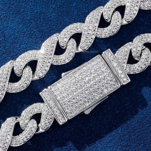 Nouveau Hiphop Diamond Bijoux Infinity Cuban Link 10 mm Largeur White Gold plaqué Sier entièrement 2 Row Vvs Collier cubain Moisanite
