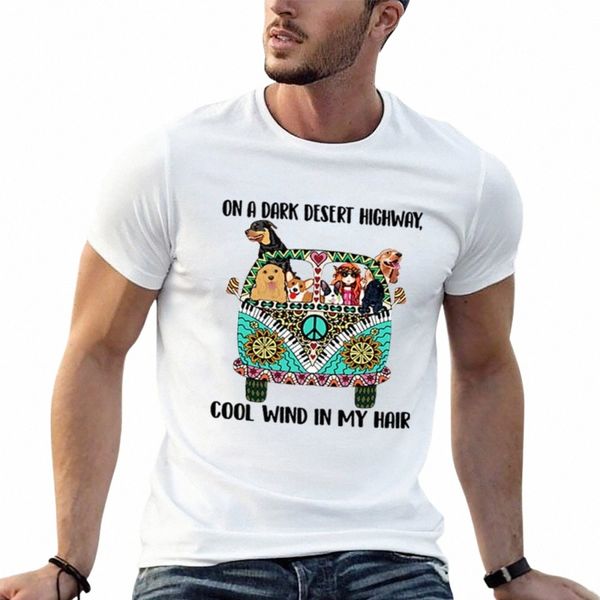 Nuevo Hippie perro coche una carretera oscura del desierto viento fresco en mi pelo camiseta hombre ropa camiseta corta llanura negro camisetas hombres R4nm #