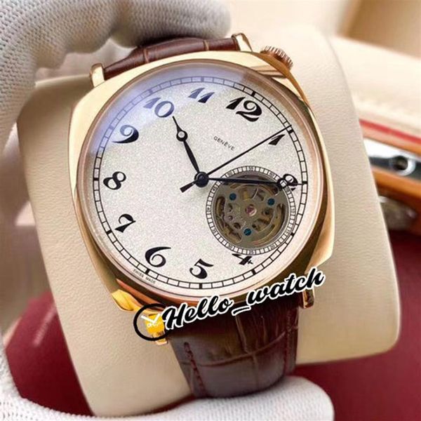Nuevo Historiques American 1921 82035 000R-9359 Reloj Tourbillon automático con esfera blanca para hombre Caja de oro rosa Relojes de cuero marrón Hell2538