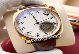 Nouveaux historiques américains 1921 82035000r9359 White Dial Tourbillon pour hommes Rose Gold Case Brown Leather Watches Hell2407952