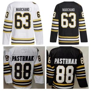 New Hockey Jerseys David Pastrnak 88 100e verjaardag Brad Marchand 63 Patrice Bergeron 37 Zwart Wit Goud S-XXXL Gestikt 2023 Heren Jersey