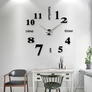 Nueva decoración del hogar grande 27/37/47 pulgadas espejo reloj de pared diseño moderno 3D DIY gran reloj de pared decorativo reloj de pared regalo único 201202