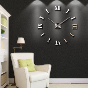 Nieuwe woondecoratie grote 27-47 inch spiegel wandklok modern design 3D DIY grote decoratieve wandklok horloge muur uniek cadeau 201118323A